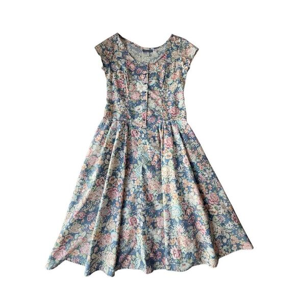 Vintage 1980’’s/90’s Alison J Cottage Core Floral Fit & Flare Midi Dress - Picture 6 of 13